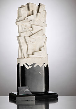 the image shows the trophy that winners of the building awards receive