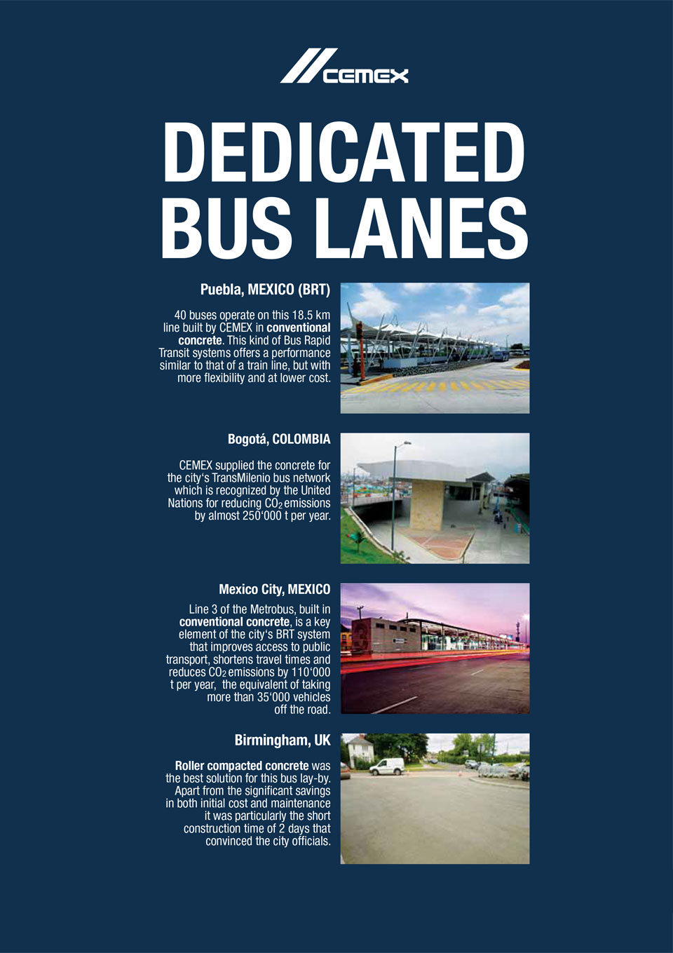 the image shows several bus lanes CEMEX has helped with the construction of