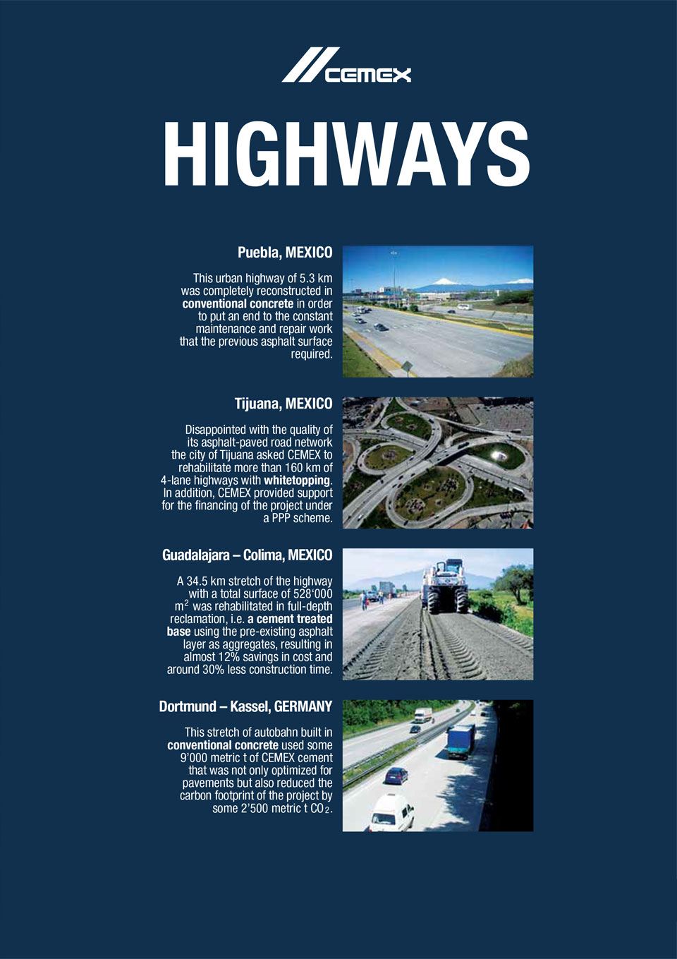 the image shows several of the highways that CEMEX has helped with the construction of